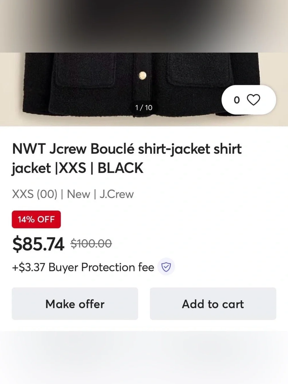 J. Crew Woman’s Black Wool Button-Up Field Jacket